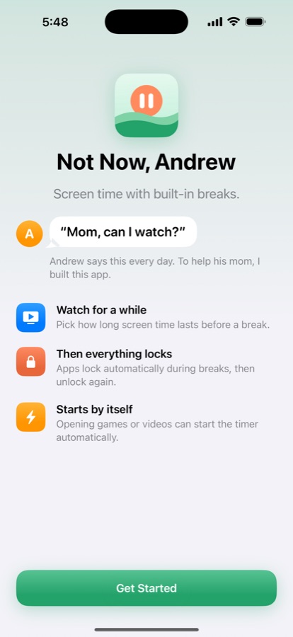 NotNow welcome screen