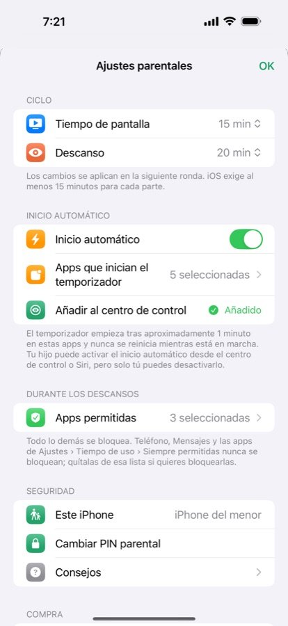 Ajustes parentales de NotNow