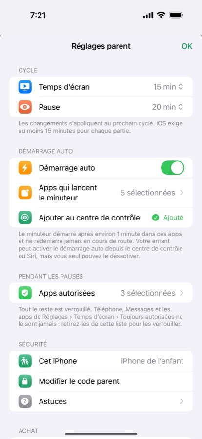Réglages parent de NotNow