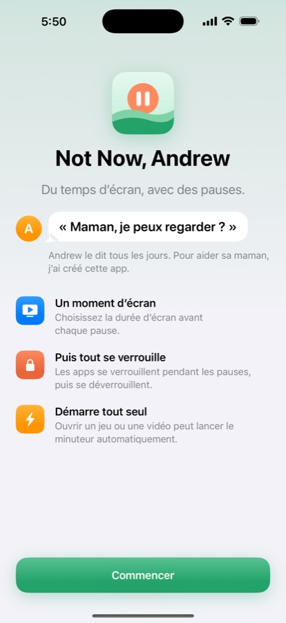 Écran d’accueil de NotNow